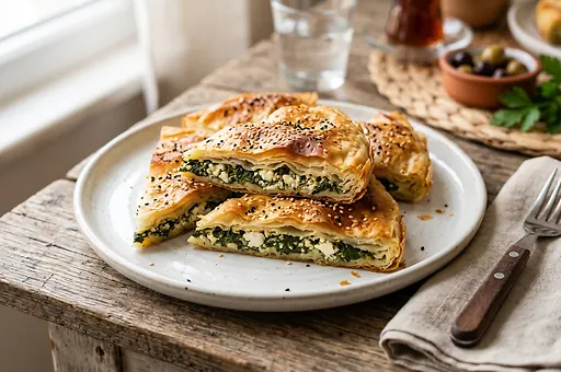 Turkish Börek with Spinach and Feta Cheese