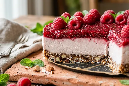 Raw raspberry cheesecake