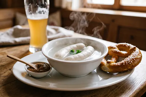Bawarska biała kiełbasa ze słodką musztardą