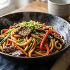 Udon noodles with beef