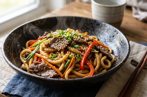 Makaron udon z wołowiną