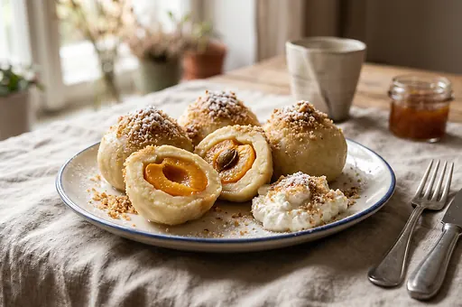 Apricot dumplings from potato dough