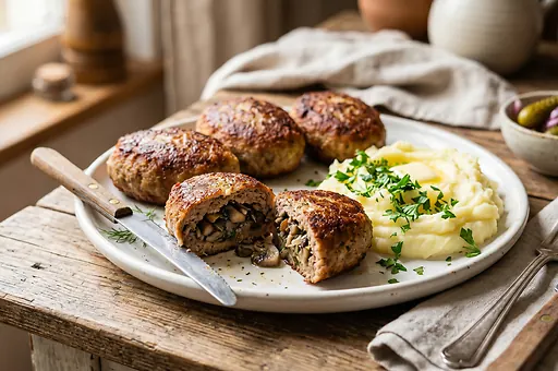 Russian Stuffed Meat Patties with Mushrooms