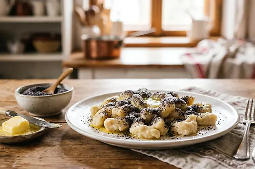 Traditional Slovak potato dumplings with poppy seeds