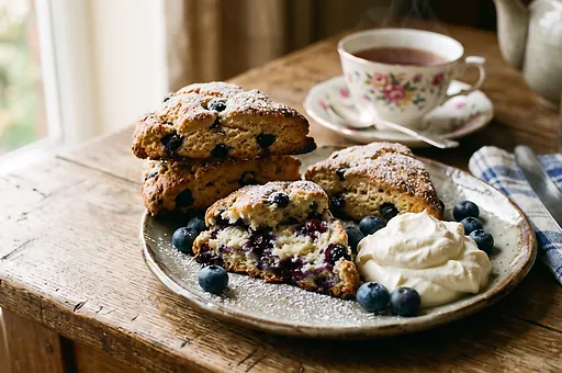 Blueberry scones with cream