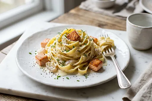 Tagliatelle z łososiem i koperkiem