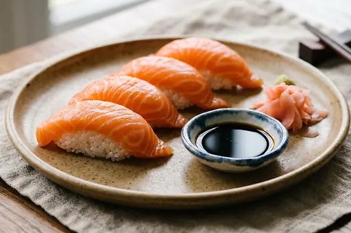 Salmon nigiri on sushi rice