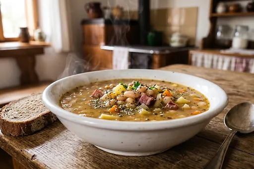 Czech bean soup with smoked meat