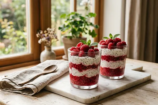 Quark Parfait with Raspberries and Chia Seeds