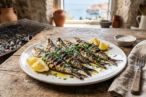 Portuguese grilled sardines with lemon