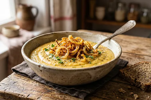 Czech Yellow Pea Mash with Fried Onions