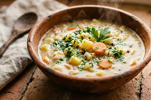 Czech Potato Soup with Mushrooms and Light Roux
