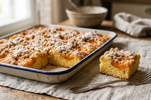 Apricot crumble cake with cinnamon