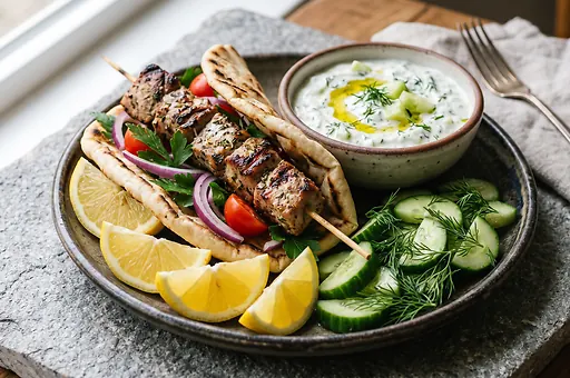 Souvlaki v pita chlebu