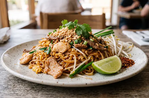 Pad Thai specjalny z trzema rodzajami mięsa