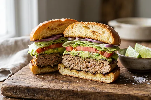 Soczysty burger z indyka z awokado