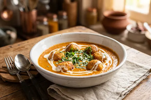 Smažené sýrové kuličky ve smetanové omáčce malai kofta