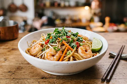 Makaron udon z krewetkami