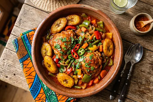 Poulet DG with chicken thighs and plantains
