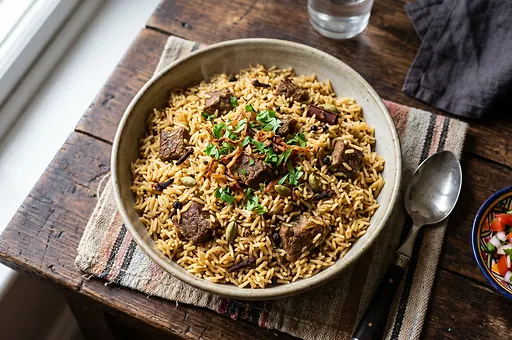 Kenyan pilau with beef and spices