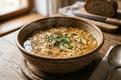 Caraway soup with egg