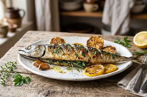 Grilled Mackerel with Mediterranean Herbs and Lemon