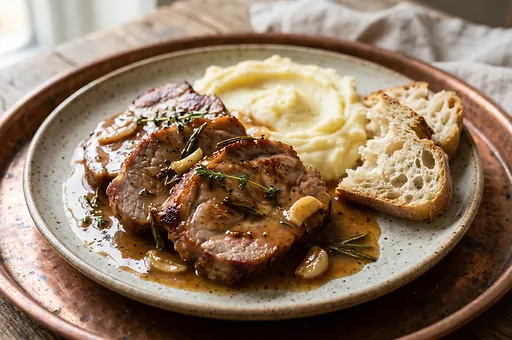 Pork Neck with Beer and Garlic