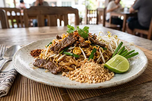 Pad thai s hovězím masem
