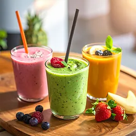 Smoothie, a thick blended fruit or vegetable drink