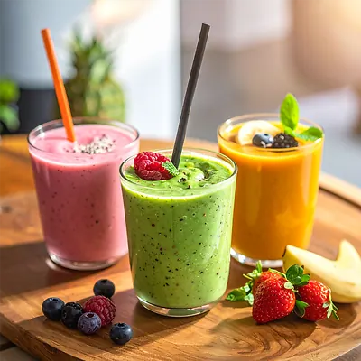 Smoothie, a thick blended fruit or vegetable drink
