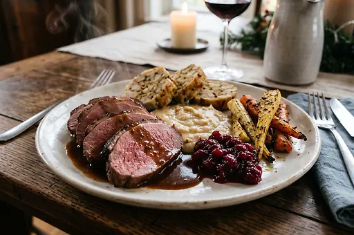 Slow Roasted Venison Leg on Root Vegetables