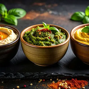 Domowe pasty, hummus, tahini, pesto