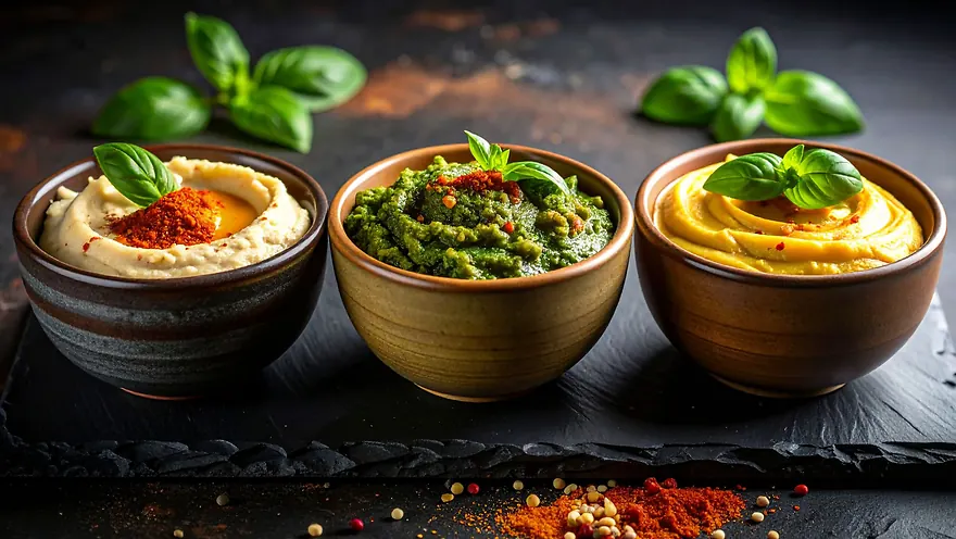 Domowe pasty, hummus, tahini, pesto