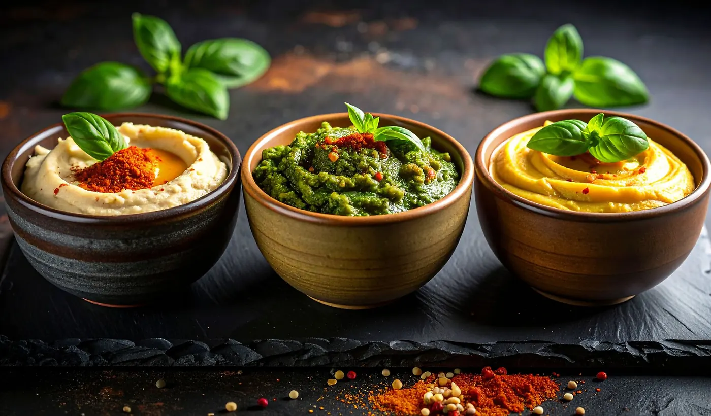 Domowe pasty, hummus, tahini, pesto