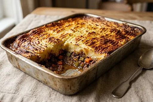 Zapiekanka wołowa z purée ziemniaczanym