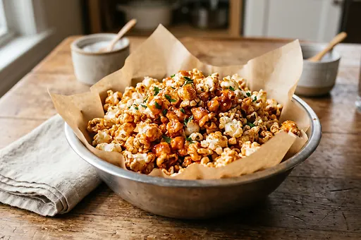 Przyprawiony popcorn z masłem czosnkowym
