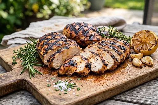 Marinated grilled chicken breast with garlic and herbs