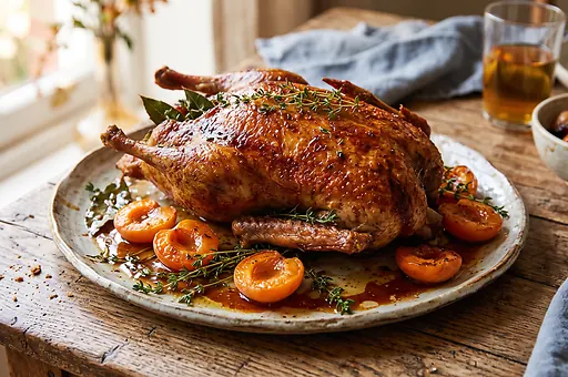 Roast duck stuffed with apricots