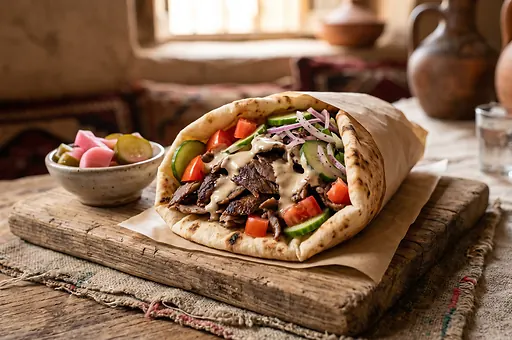 Lamb shawarma in pita bread