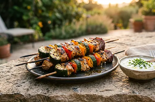 Grilled Chicken Skewers with Herbed Yogurt Dip