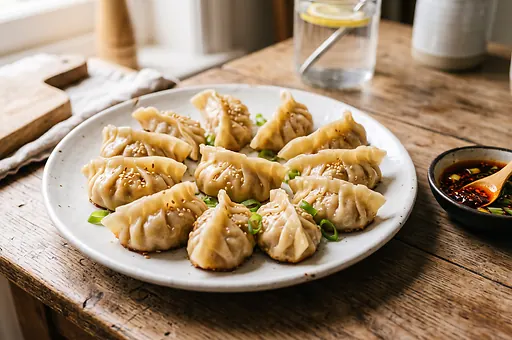 Pierożki gyoza z farszem z wieprzowiny i kapusty