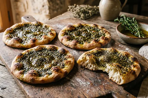 Traditional Lebanese Manakish with Herbed Oil