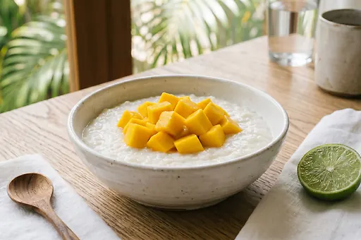 Coconut Milk Rice Porridge with Mango