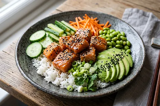 Poke with Marinated Salmon and Vegetables