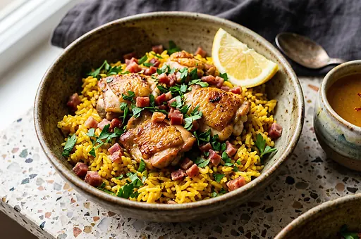 Valencijská paella s kuřetem a jamónem