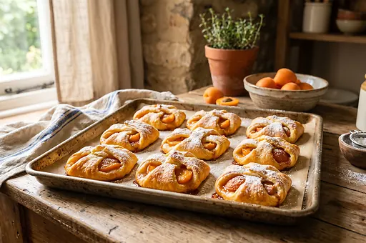 Apricot pockets from yeast dough
