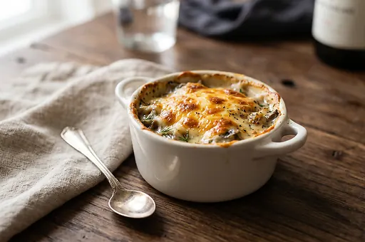 Russian Julienne with Mushrooms and Cream in Cocotte