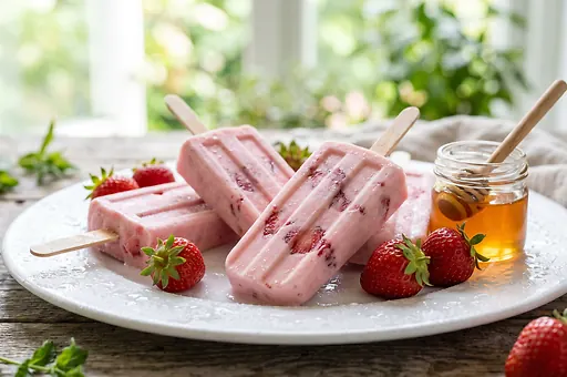 Strawberry Frozen Yogurt Popsicles