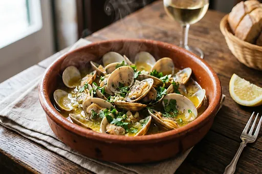 Portuguese clams with garlic and coriander
