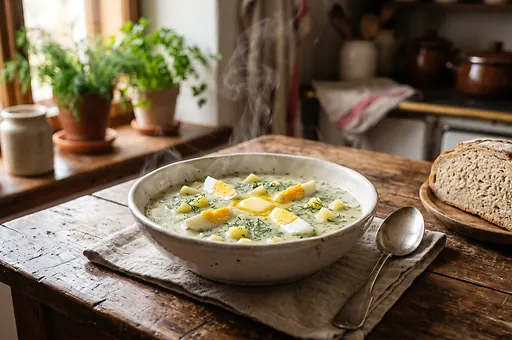 Czech dill soup with potato and egg